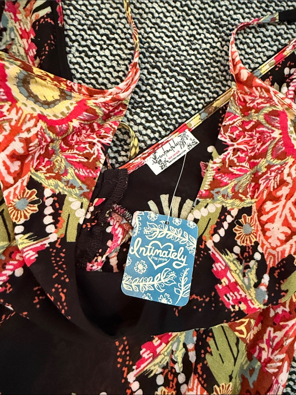 Intimately Free People sheer Floral V-Neck Slip Dress in Black and Multicolor - Picture 4 of 5